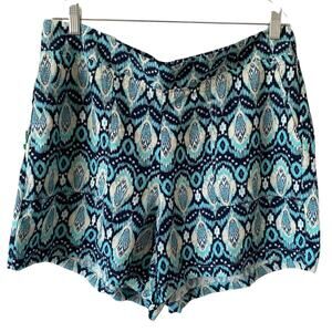 NEW WILDFOX Argyle Tribal Print Flowy Bohemian Shorts Size XL Teal Blue